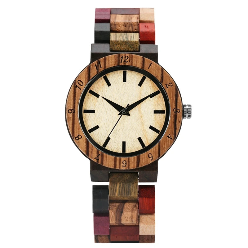 Women Fashion Wood Watch Vintage Mixed Color Clock Quartz Analog Wristwatches Sports Women's Wooden Bracelet Watch Montre Femme
