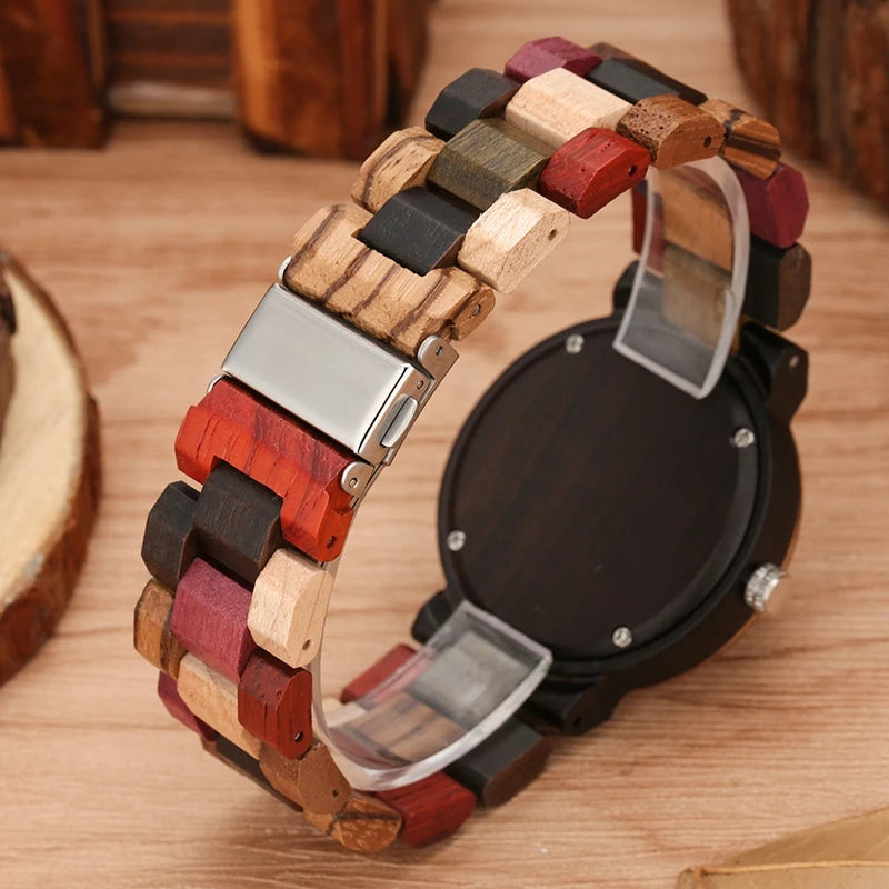 Women Fashion Wood Watch Vintage Mixed Color Clock Quartz Analog Wristwatches Sports Women's Wooden Bracelet Watch Montre Femme