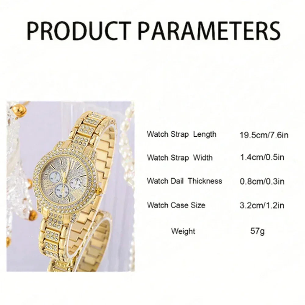 Rhinestone fashion watch women's quartz watch gold luxury women's Ring necklace Earrings Casual women's watch jewelry set
